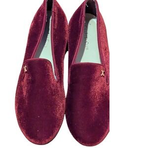 Charter Club Burgundy Velvet Loafers Flats Gold Detail Womens 9.5M Wine Slip On